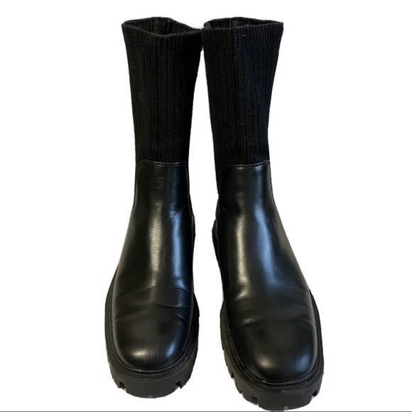 ZARA Lug Sole Chelsea Sock Boot In Black - Picture 6 of 8